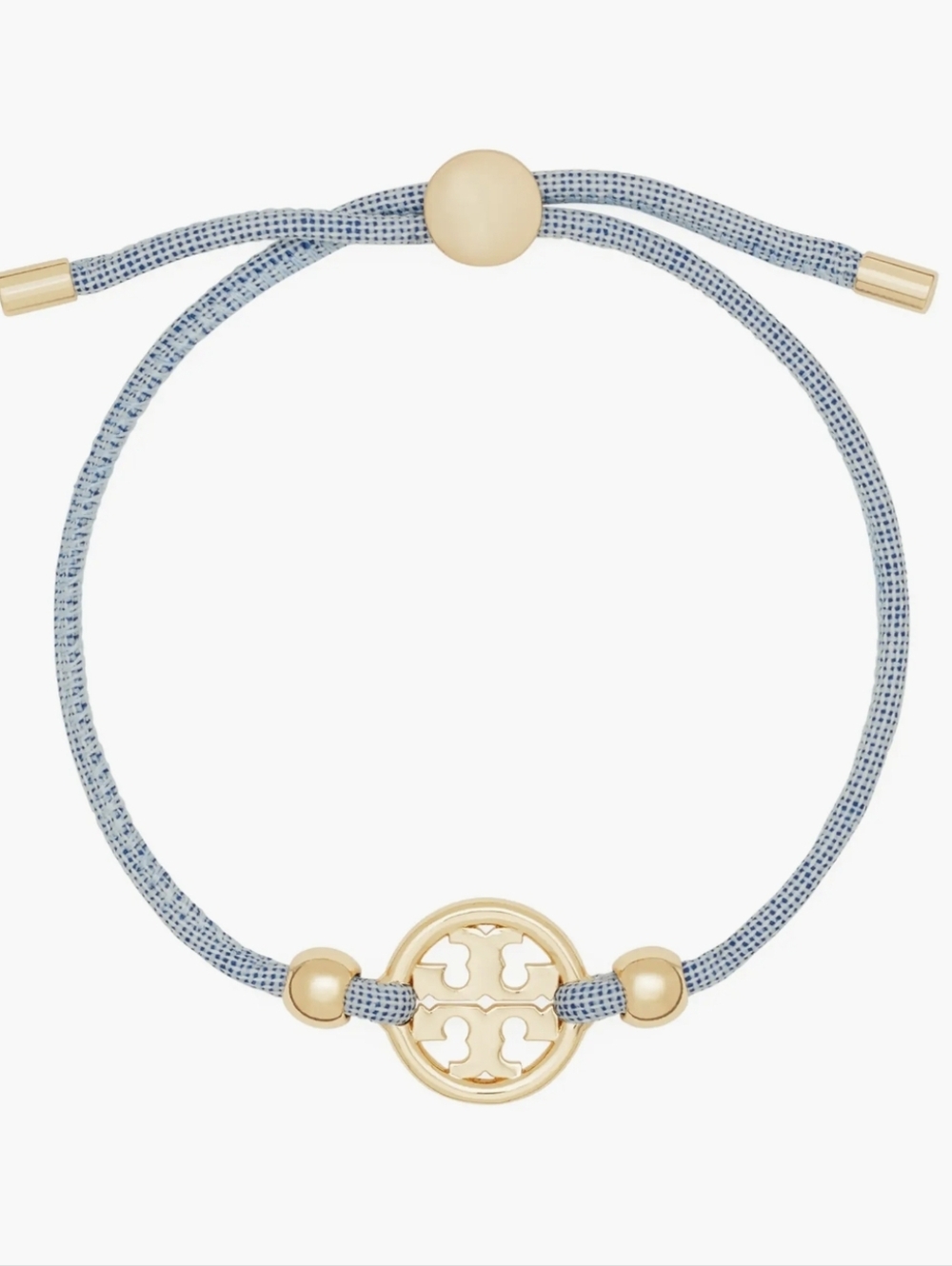 NWOT Tory Burch Powder Blue Cord Bracelet with Gold Logo